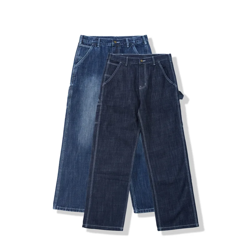 

Винтажные американские мужские джинсы прямого кроя с множеством карманов, повседневные, из выстиранного хлопка, рабочие, длинные брюки