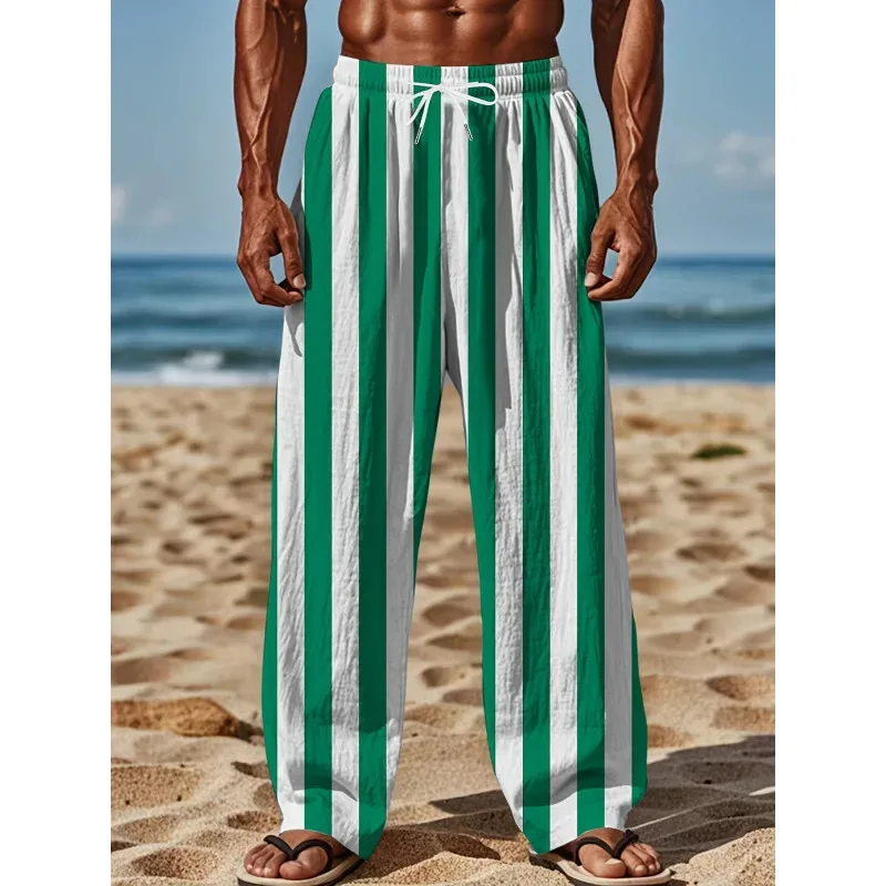 

Men'S Summer Fashion Casual Pants With Slight Stretch Loose Fit And All Over Stripe Print Casual Drawstring Pants