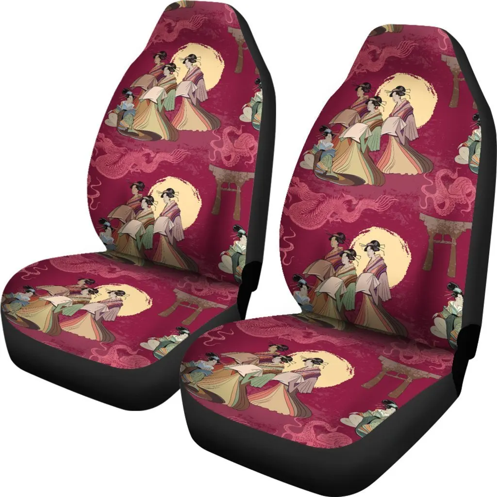 Japanese Tokyo Pattern Print Seat Cover Car Seat Covers Set 2 Pc, Car Accessories Car Mats