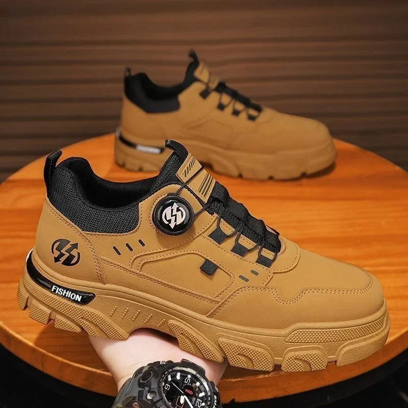 

Men's Shoes Fashion Outdoor Sneakers High Quality Leather Casual Shoes Rotating Button Design Men Sport Shoes Zapatos De Hombre