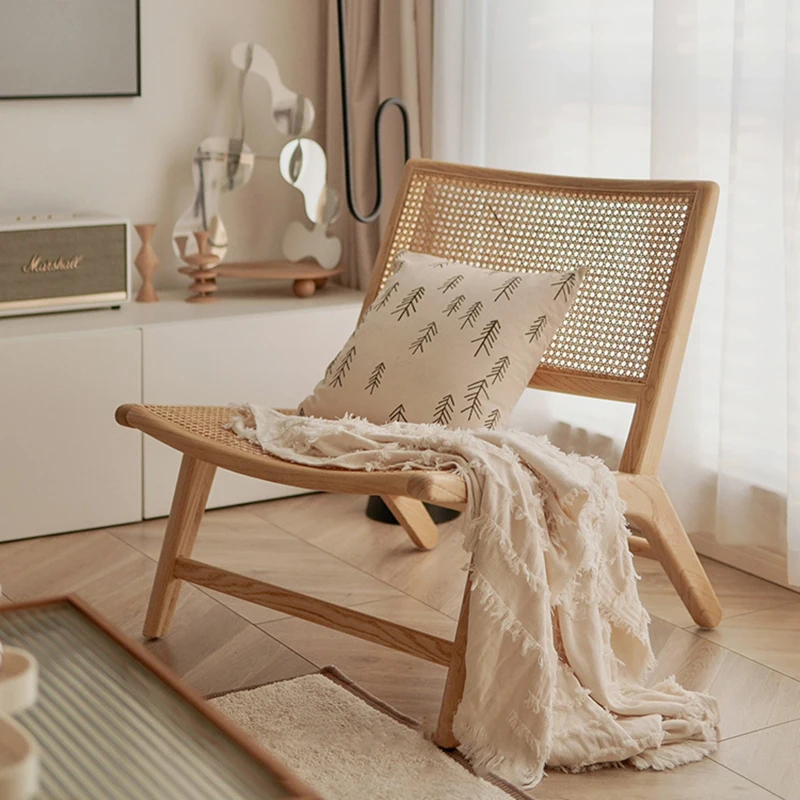 

Wooden Nordic Living Room Chair Lounge Relax Lazy Floor Living Room Chair Rattan Minimalist Sedie Da Soggiorno Home Furniture