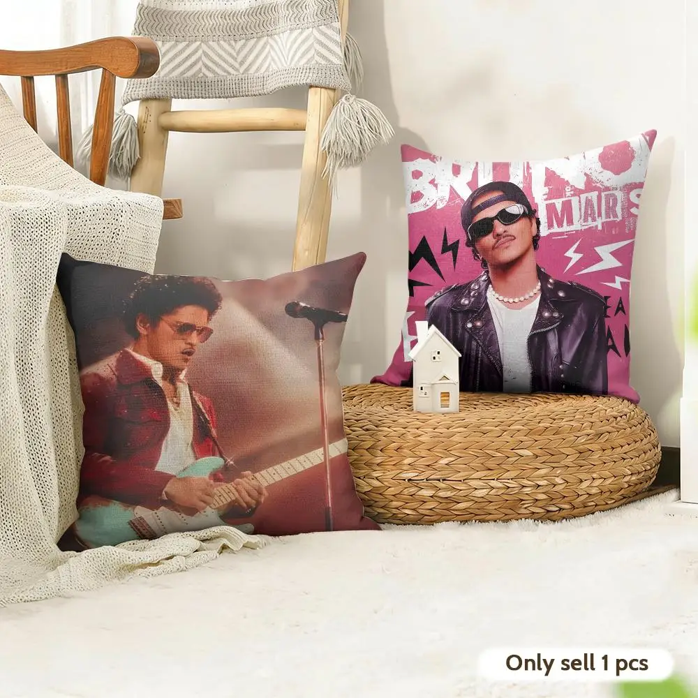 Singer B-Bruno Mars Cushion Cover Organic Linen Square Pillow Case Durable Non-Allergenic And Kind To Skin