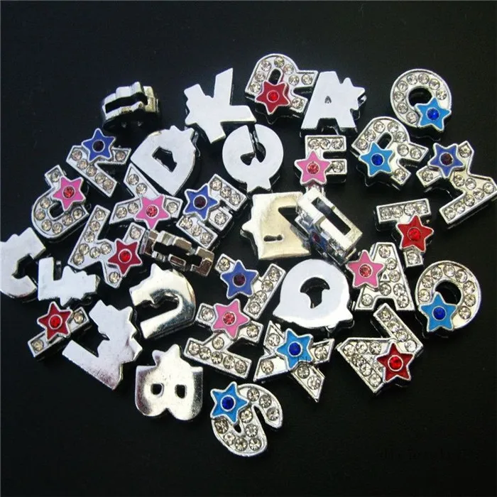 Gwiazda Rhinestone 8mm suwak litery Charms Alphabet Fit bransoletka opaska kołnierz klucz łańcuszek do spodni DIY biżuteria dla kobiet dzieci prezent