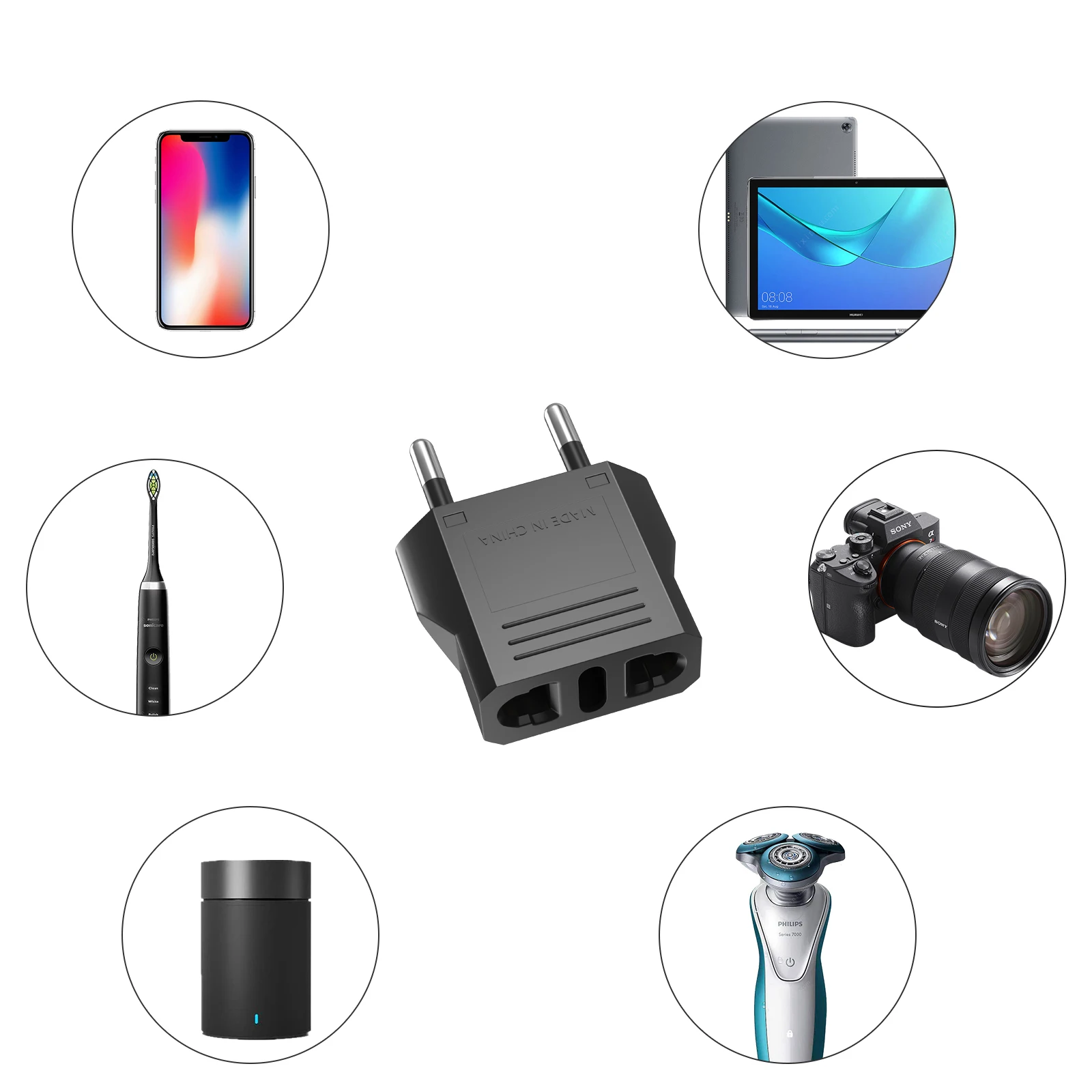 European travel adapter, European standard to American standard charging adapter, 6A safe current, portable travel essential