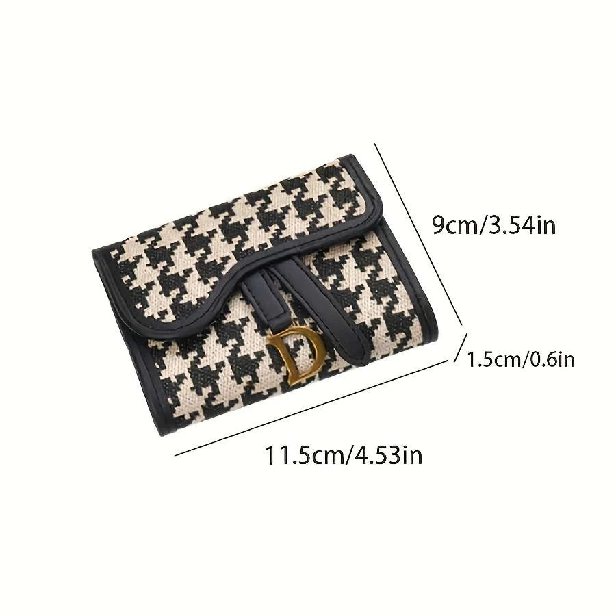 قطعة واحدة من حامل بطاقات بتصميم حرف D بنمط فحص أنيق ومحفظة قصيرة أنيقة للنساء والفتيات #4