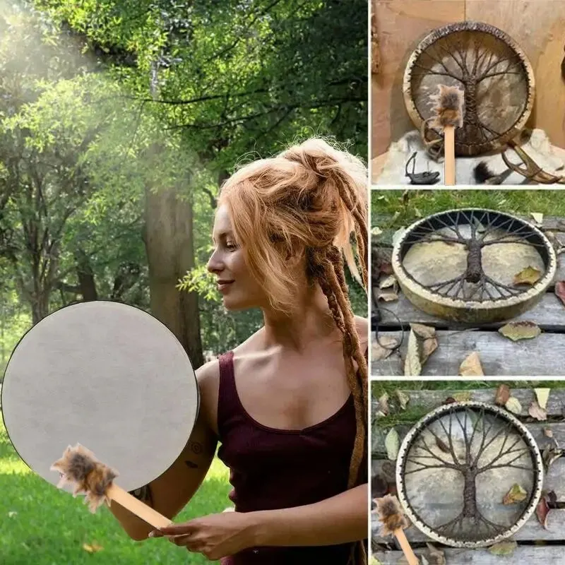 Miwayer Vintage Vegan Shaman Drum Tree of Life Siberian Drum Home Decoration Musici Party Sound Healing Tool Best Gifts