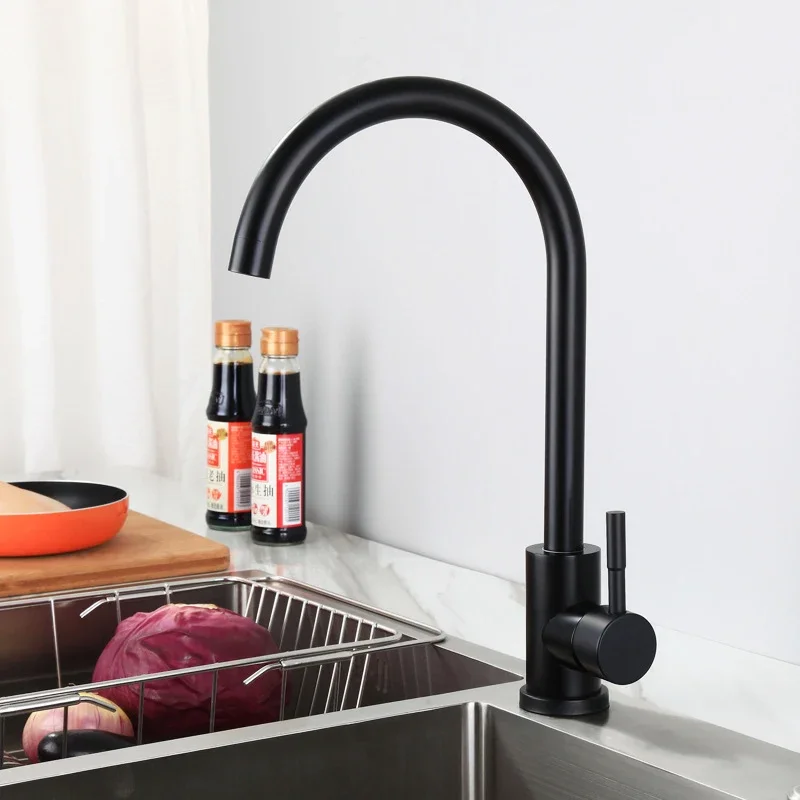 

Black Paint Kitchen Faucet Stainless Steel 360 Degree Swivel Sink Tap Dual Sink Rotation Tap Cold and Hot Water Tap Deck Mounted