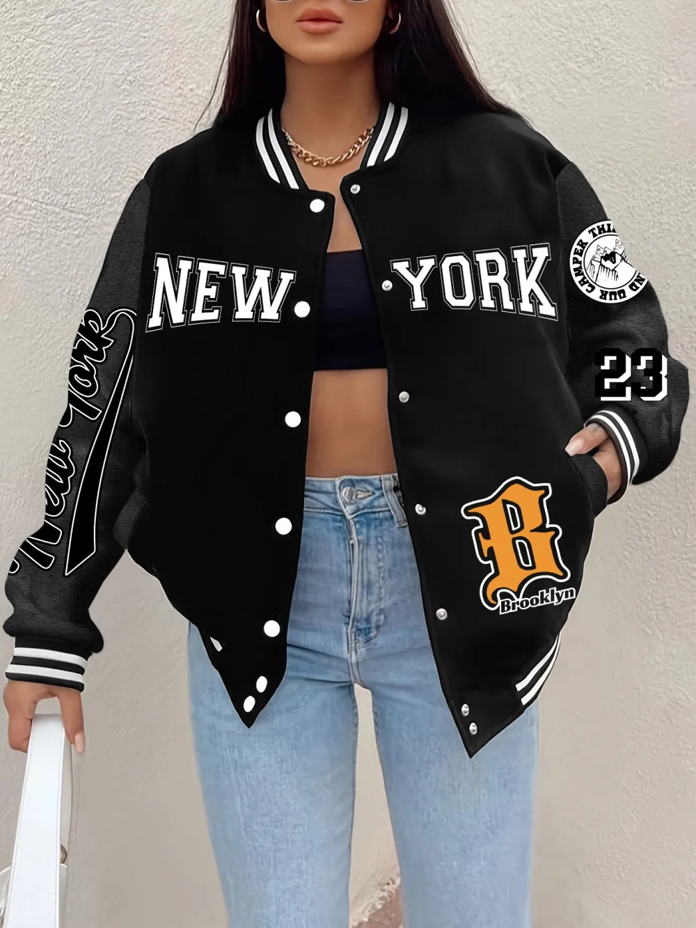Abrigo de béisbol con estampado de Brooklyn de Nueva York para