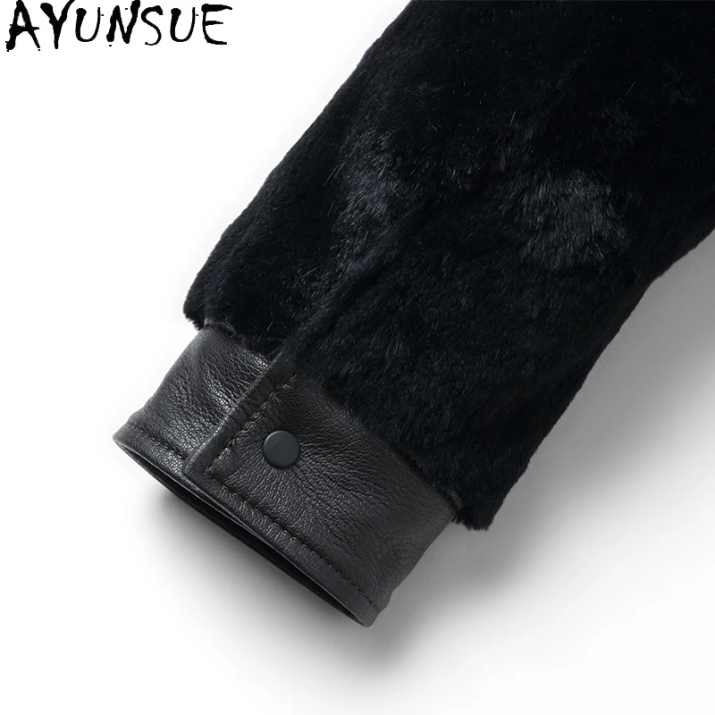 AYUNSUE 100% 천연 소가죽 재킷 남성용 럭셔리 2025 겨울 밍크 퍼 안감 코트 남성용 진짜 가죽 재킷 라펠 카사코스