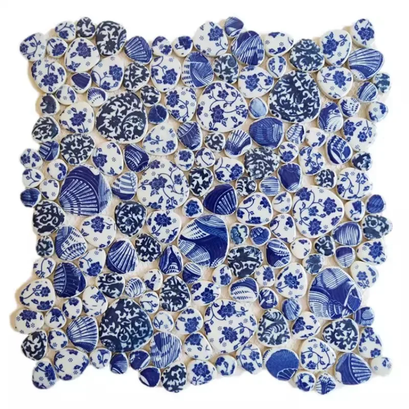 Blue and White Ceramic Mosaic Pool Fish Pool Bathroom Background Wall Chinese Outdoor Anti-slip Wear-resistant Tiles Decoration
