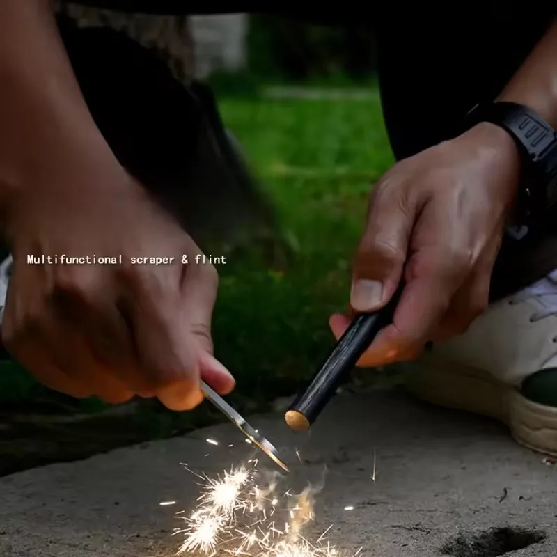 

New Portable Wilderness Survival Flint Kit Magnesium Fire Starter Stick with Wooden Handle for Camping Outdoor Equipment Tool