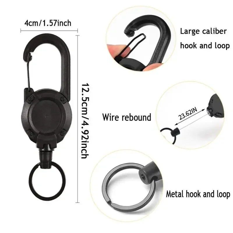 1-4pcs Heavy Duty Retractable Keychain Steel Wire Carabiner Key Reel with Spring Clip Anti-Lost Key Rings Outdoor Fishing Tools