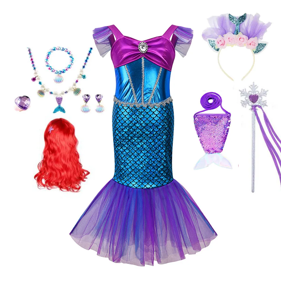 Girl Mermaid Dress Halloween Cosplay Birthday Clothing for Kid Carnival Party Gift Princess Costumes