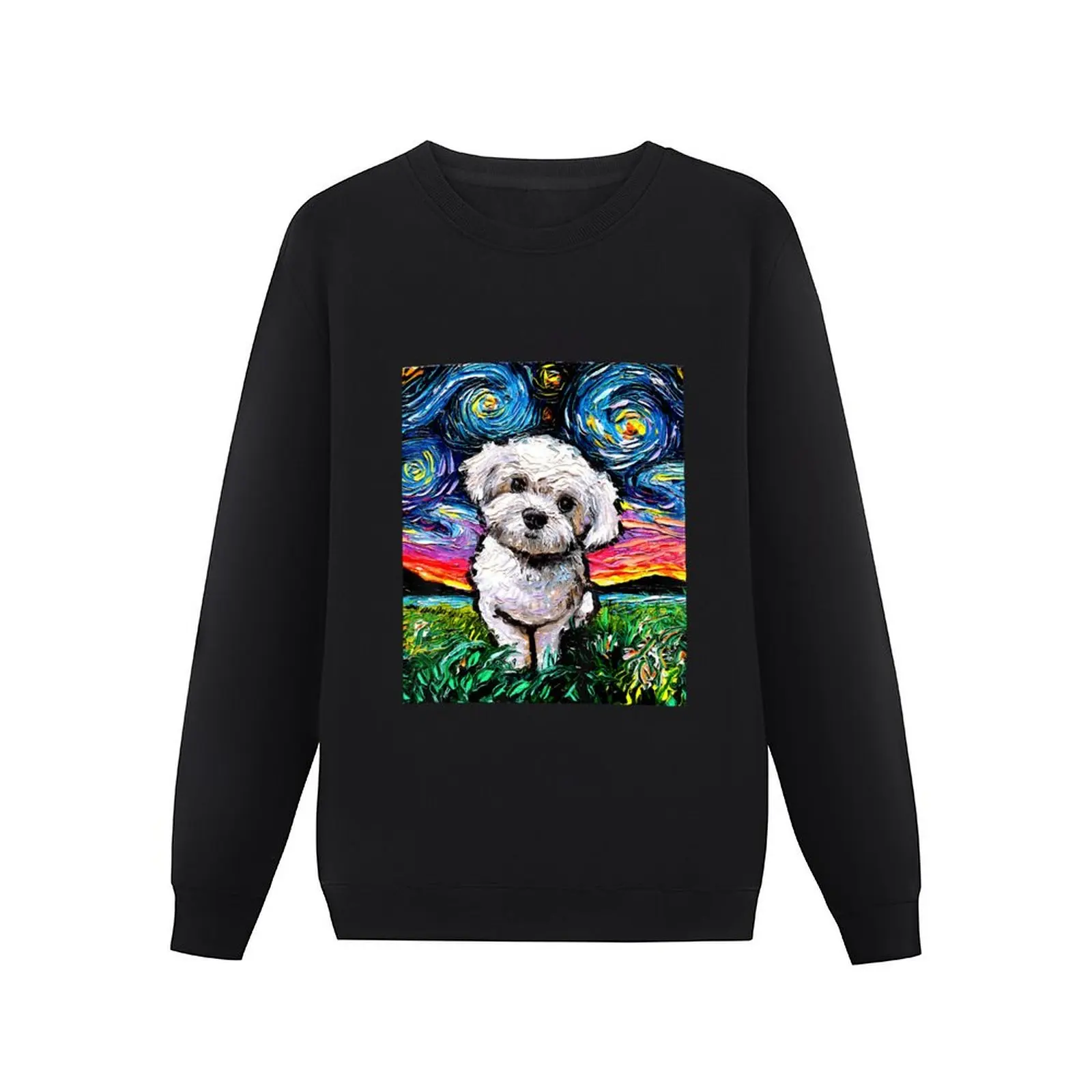 Maltipoo Starry Night White Maltese Poodle Dog Art by Aja Pullover Hoodie autumn jacket men sweatshirt for men