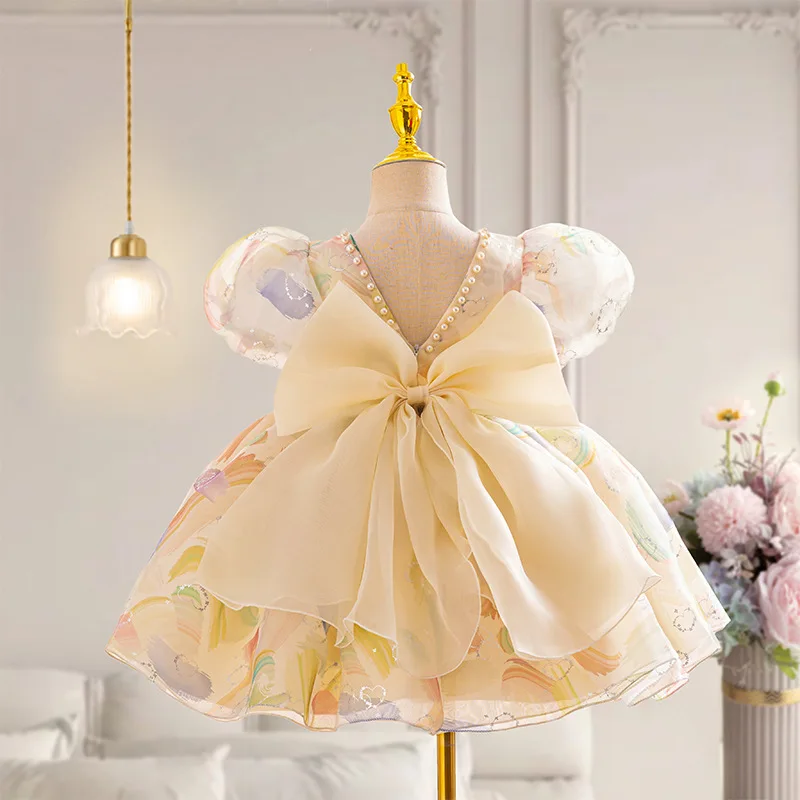 Elegant Girl Fluffy Dress Flower Baby Wedding Ceremony Costume Birthday Outfits White 1st Communion Tutu Gown Kids Gala Clothes