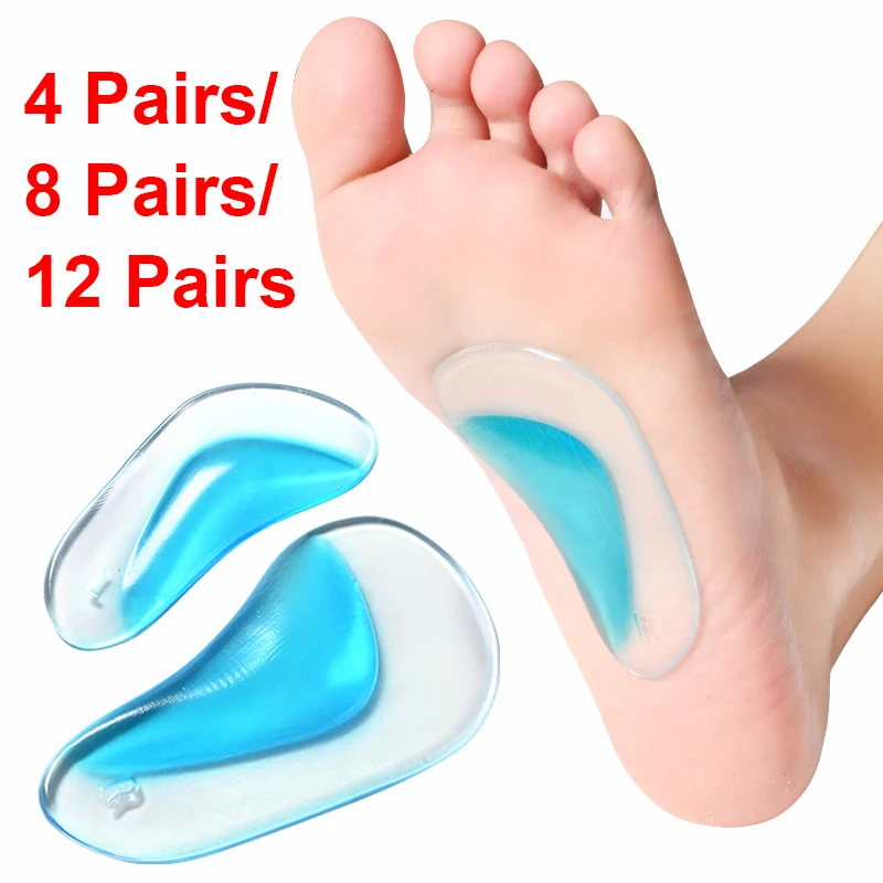 

4Pairs/8Pairs/12Pairs Silicone Arch Support Insoles - Washable & Reusable, Comfort Foot Cushions For Shoes And Boots