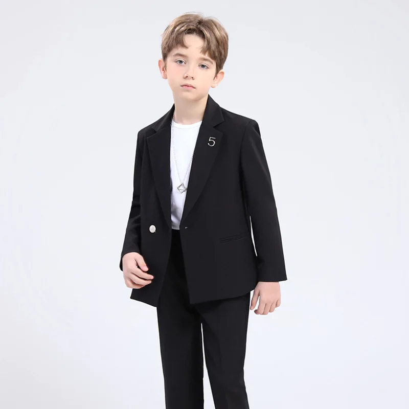 Teens Boys Graduation Suits Black Interview Blazer Set 2 To 14 Y Kids Wedding Party Tuxedo Formal Children Performance Costumes