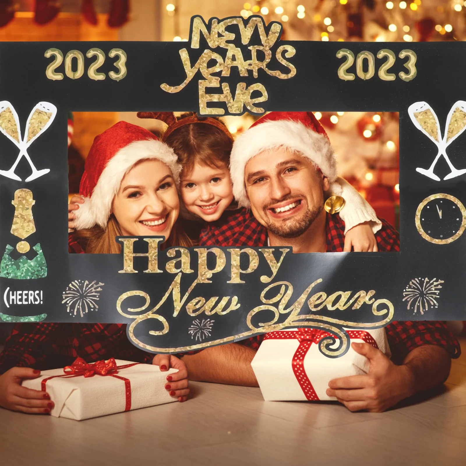 

New Year Photo Frame 2023 Hand-Held Fun Photo Prop Party Supplies Festive Selfie Photography Accessory Happy New Year Party