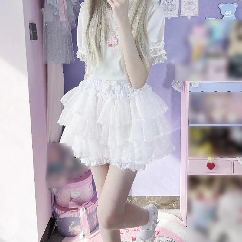 Japanese Koera Y2K 90S Sweet Lace Shorts Skirts Lolita Kawaii Jk Ruffles Bloomers Black Pink Harajuku Women Safety Short Pants