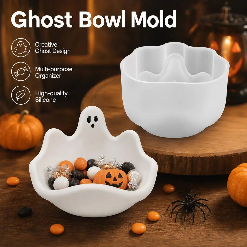 Halloween-Geister-Schüssel Silikonform DIY Epoxidharz Gips Aufbewahrungsglas Form Süßigkeiten-Schale Deko für den Eingangsbereich