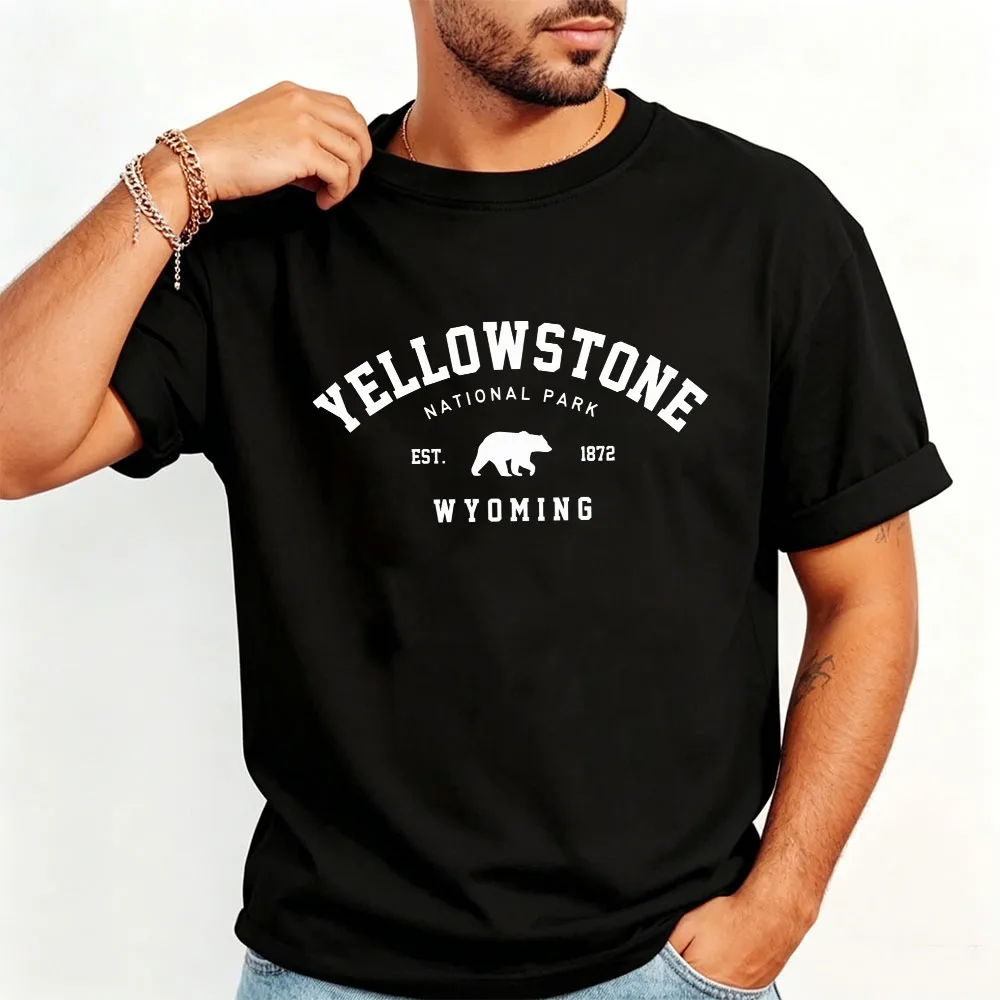 Yellowstone National Park T-shirt Mountains Bear Tops Unisex High Quality Cotton Tees Est 1872 National Park Souvenir Men Tshirt