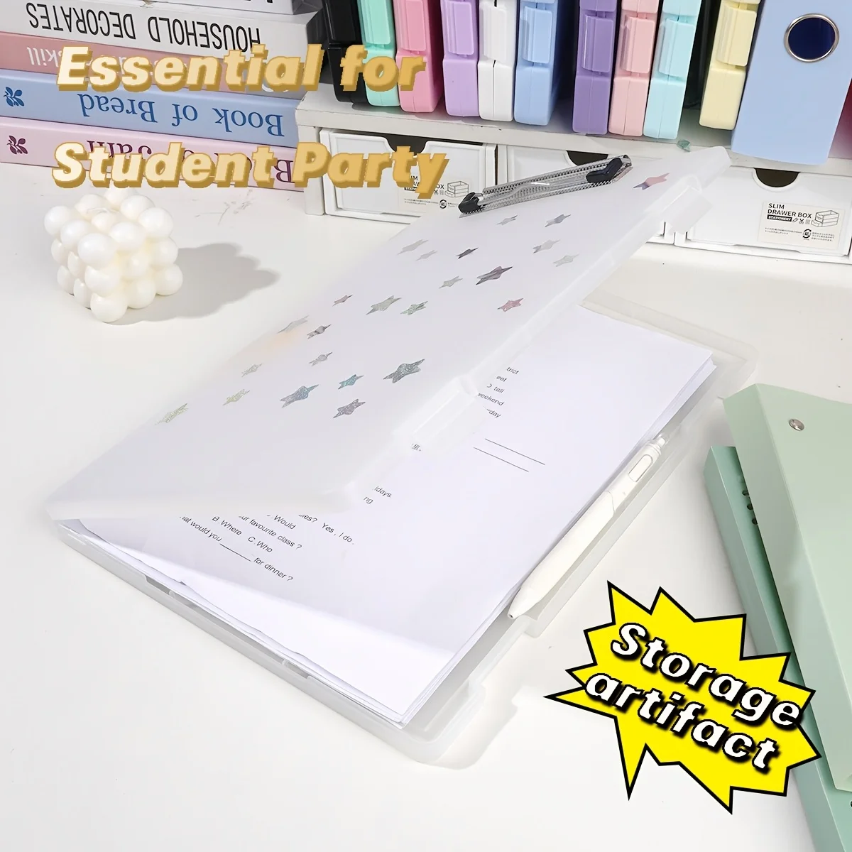 

3 in 1 Multi-Functional File Folder, A4, Large Capacity, Plastic, for Student, Office, Document Organization, Shelf Dividers