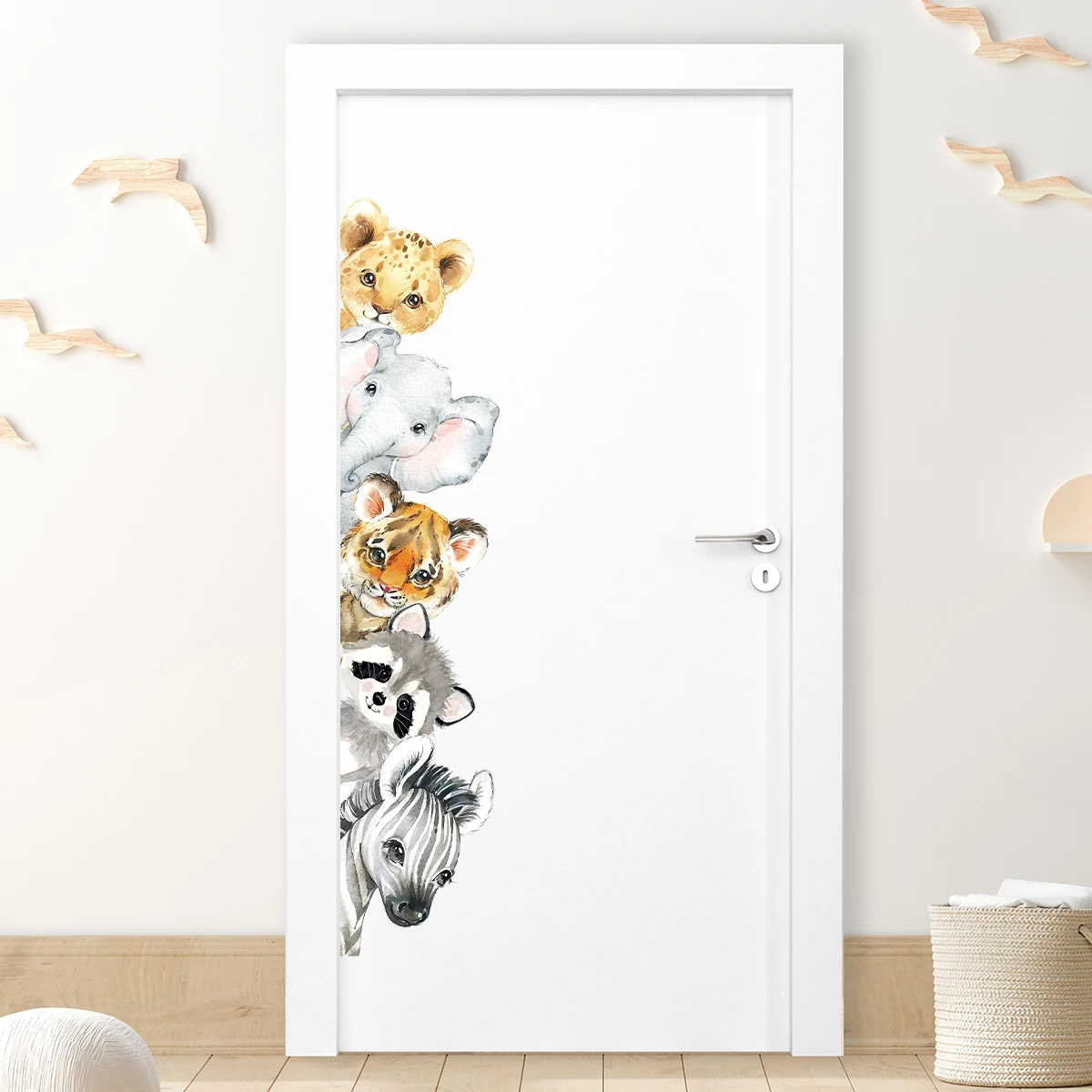 Cartoon Cute Watercolour Animals Door Stickers Decoration for Bedroom Wall Sticker Living Room Wall Art Home Decore Kids Room