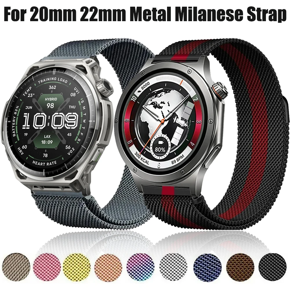 20mm 22mm Metal Milanese Strap for Oneplus Watch 4/3/2/Lite OPPO X3-S-X2 Comfortable Magnetic Bracelet for Amazfit Balance 3 2 1
