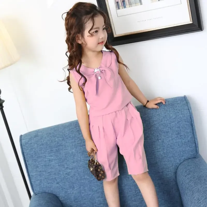 Girls Clothes Set Summer 7 8 9 6 10 Year Solid Color Vest + Short Pants 2 PCS Children Clothing for Girl Teen Kids Girls Clothes