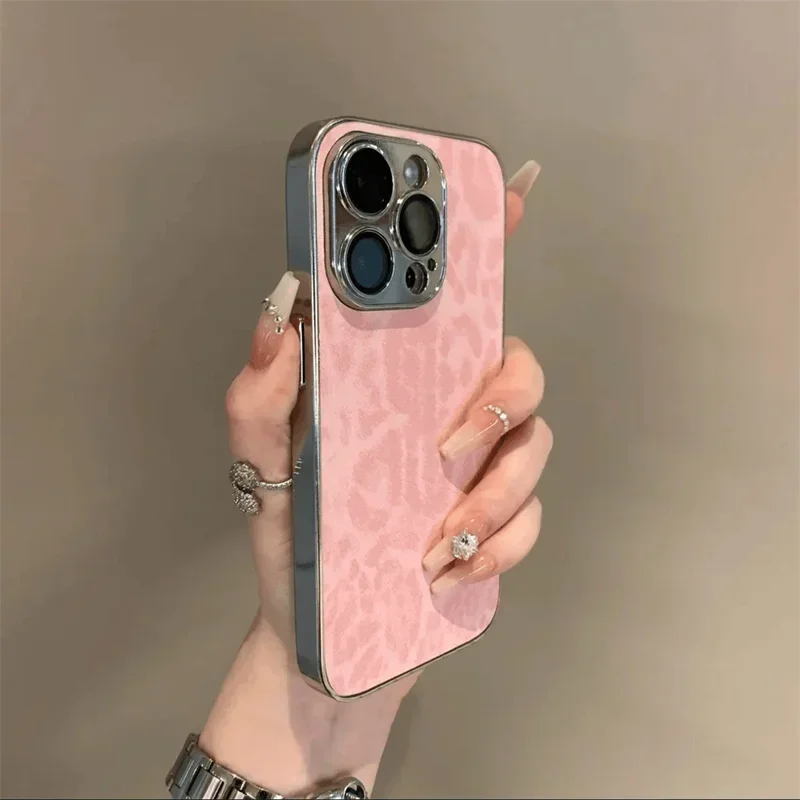 

New for iPhone 16promax Leopard Print Phone Case 15Pro All Inclusive Lens 14 Electroplated Border 13 Anti Drop12Protective Cover