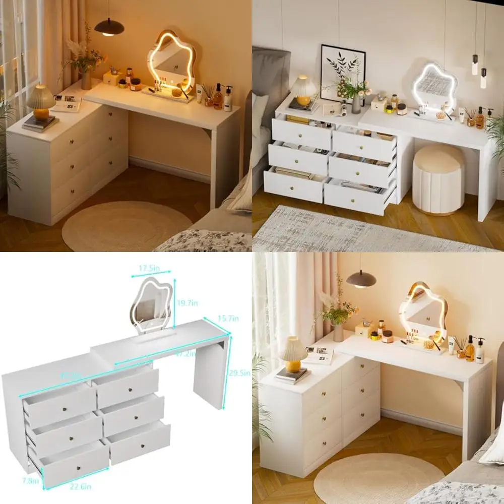 Mesa de canto de 82 polegadas com espelho e luzes LED ajustáveis de 3 cores