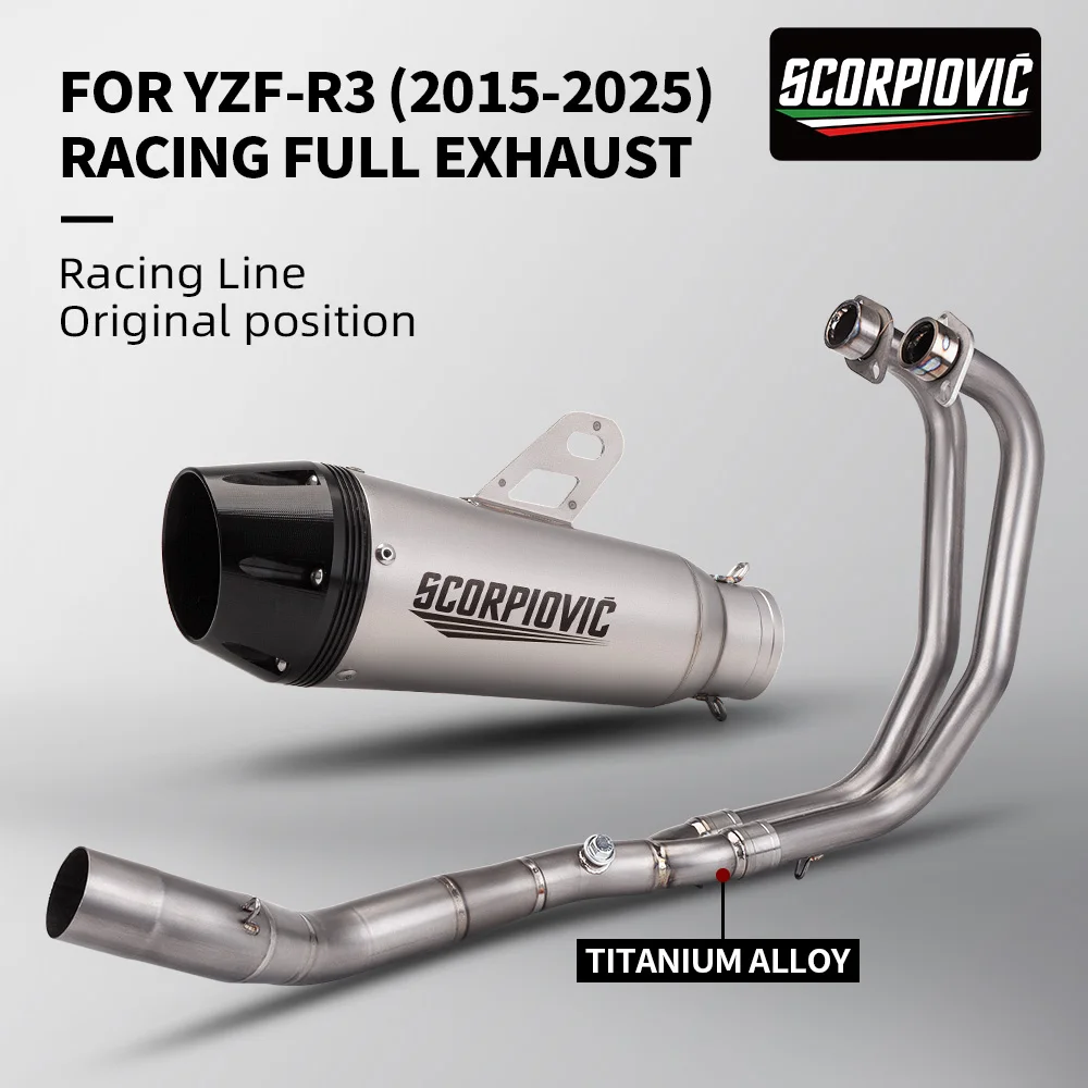 

Motorcycle Exhaust System Titanium Alloy Full Link for YZF R3 R25 MT03 Front Intermediate Suitable 51mm Muffler