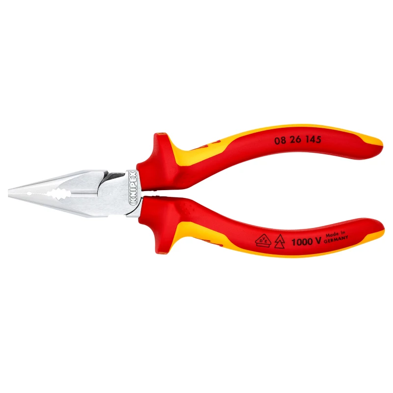 KNIPEX 08 26 145 Needle-Nose Combination Pliers 1000V VDE-Tested Insulated Chromium Plated Pointed Wire Plier