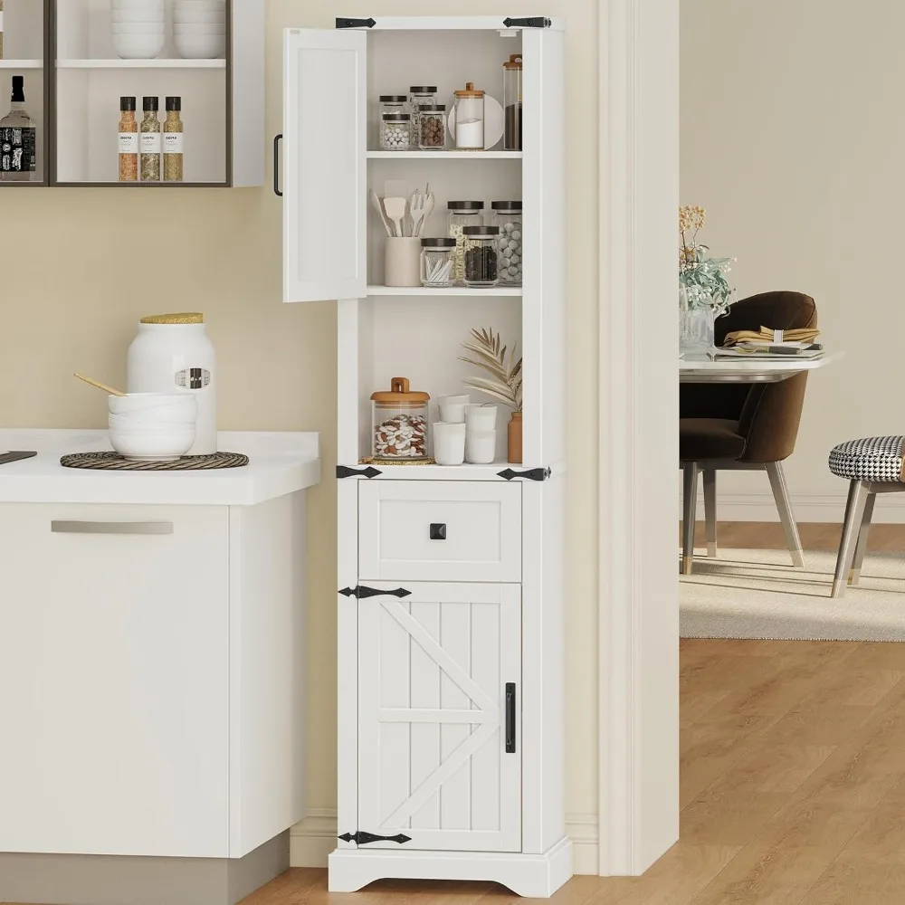 

66-inch Tall Farmhouse-style Bathroom Locker with Barn Doors and Drawers, Adjustable Shelves, and 5-layer Storage