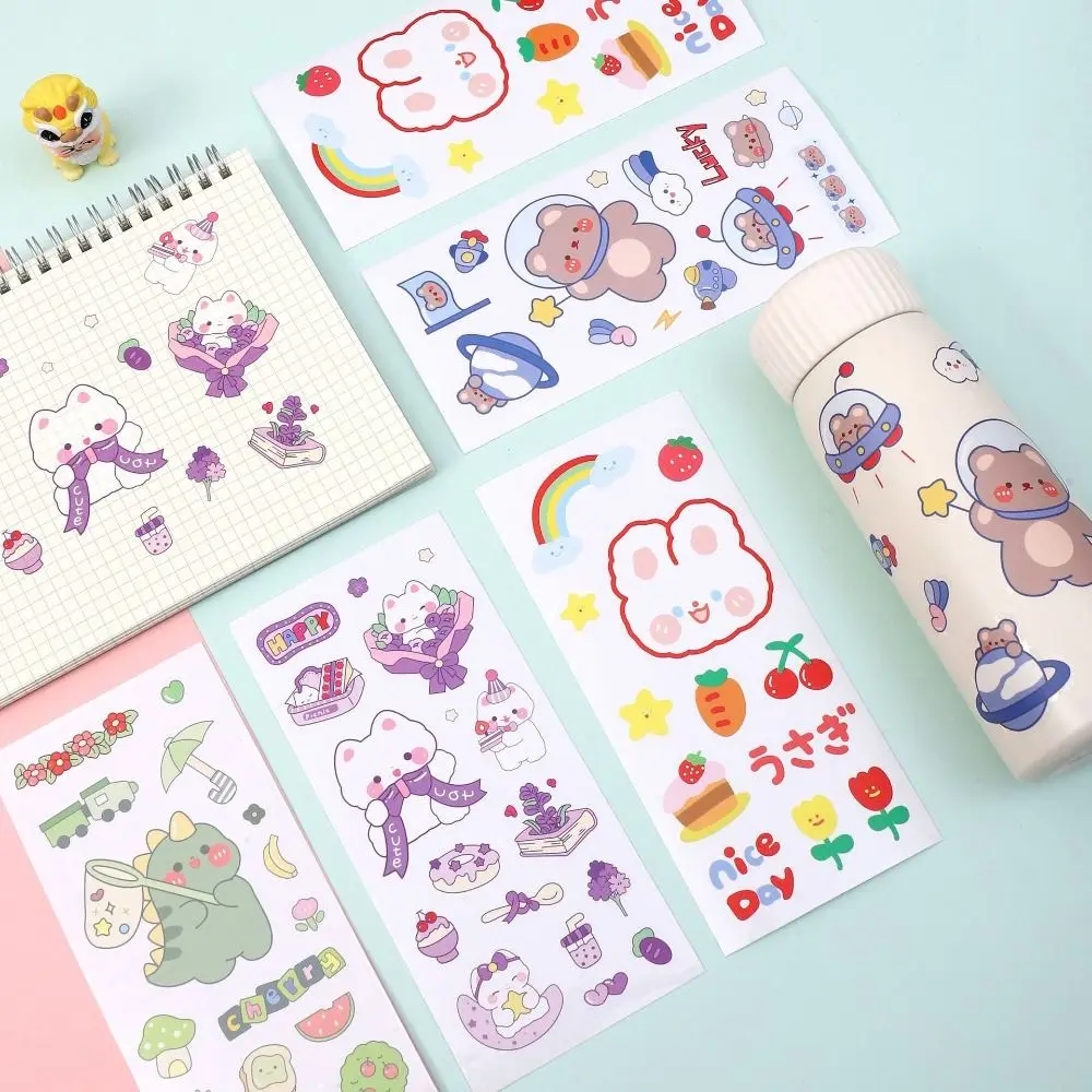 Transparent PVC Stickers Cute Scrapbook Decor DIY Cartoon Stickers Mug Decorative Decals Waterproof Water Bottle Decor Girls