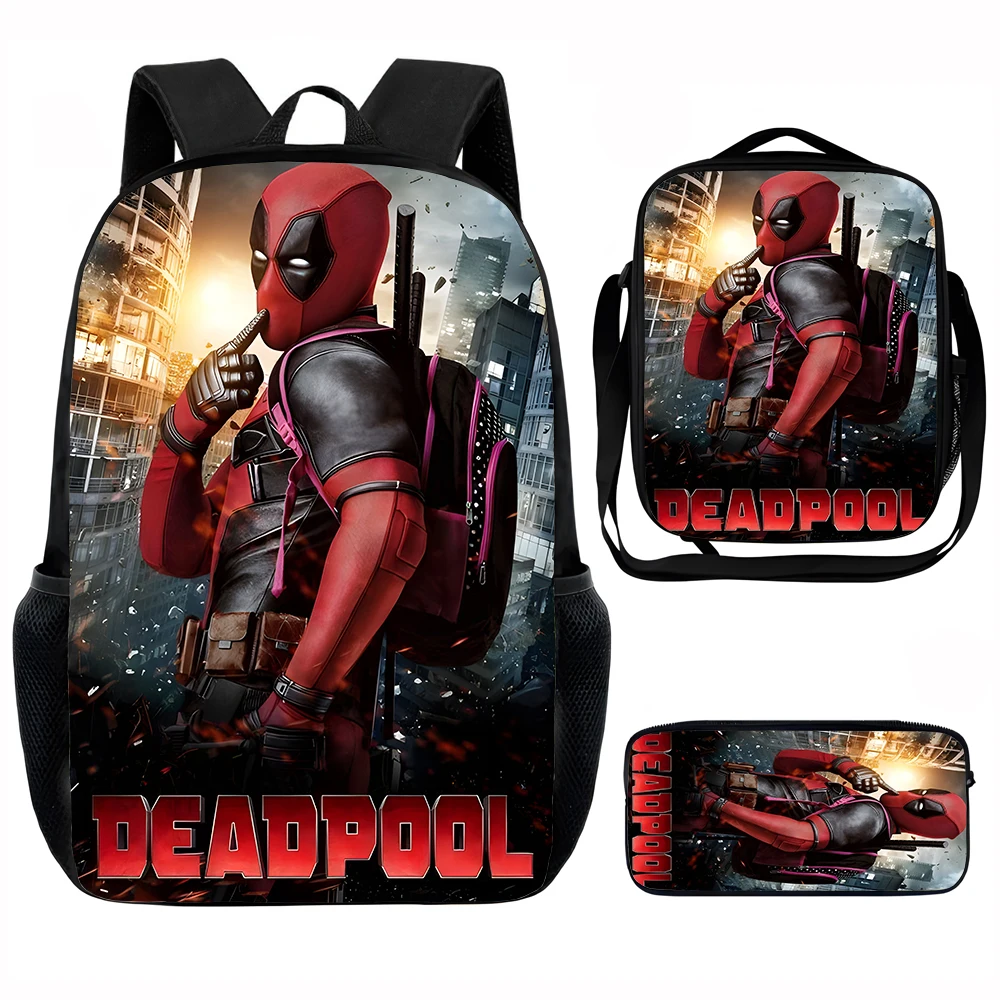 

D-deadpools Super Heroes Child School Backpack with Lunch Bags ,Pencil Bags ,School Bags for Boys Girls Best Gift