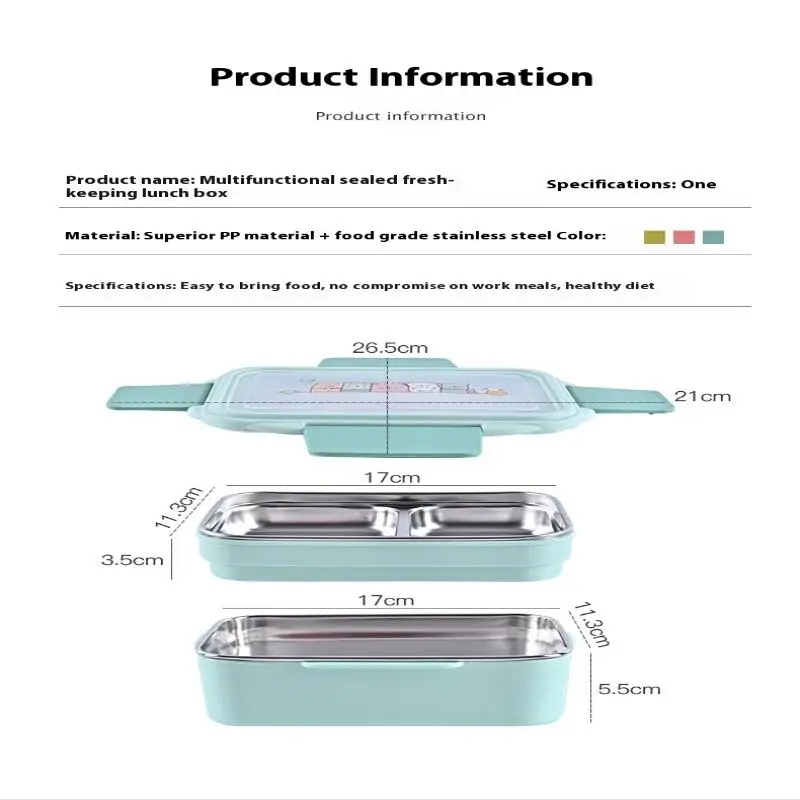 صندوق غداء بينتو مقسم من الفولاذ المقاوم للصدأ مع غطاء قابل للفصل، حاوية غداء محمولة ذات سعة كبيرة ومختومة