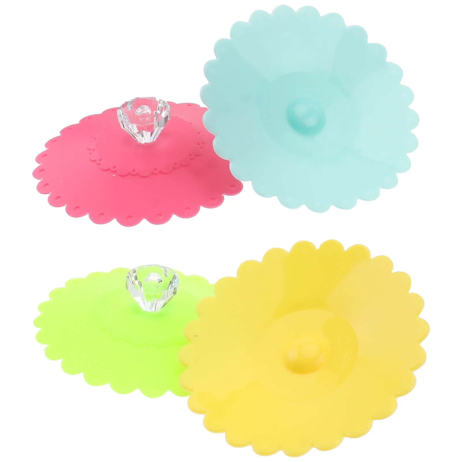 

6 pcs 10.5Cm Silicone Mug Cover Transparent Diamond Flower Pattern Cup Lids Airtight Leak Proof Reusable Food Grade For Hot