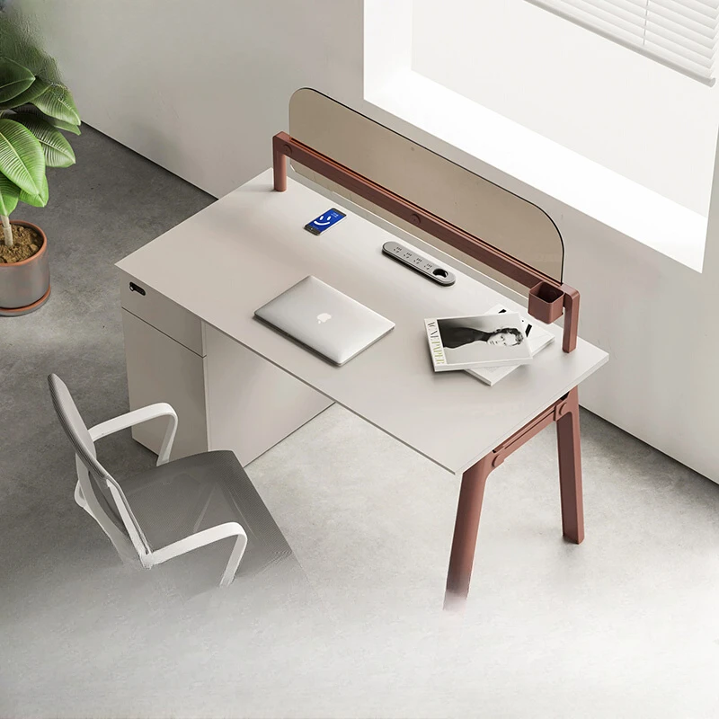 

Desk company staff desk simple modern single screen station office furniture with side cabinets.