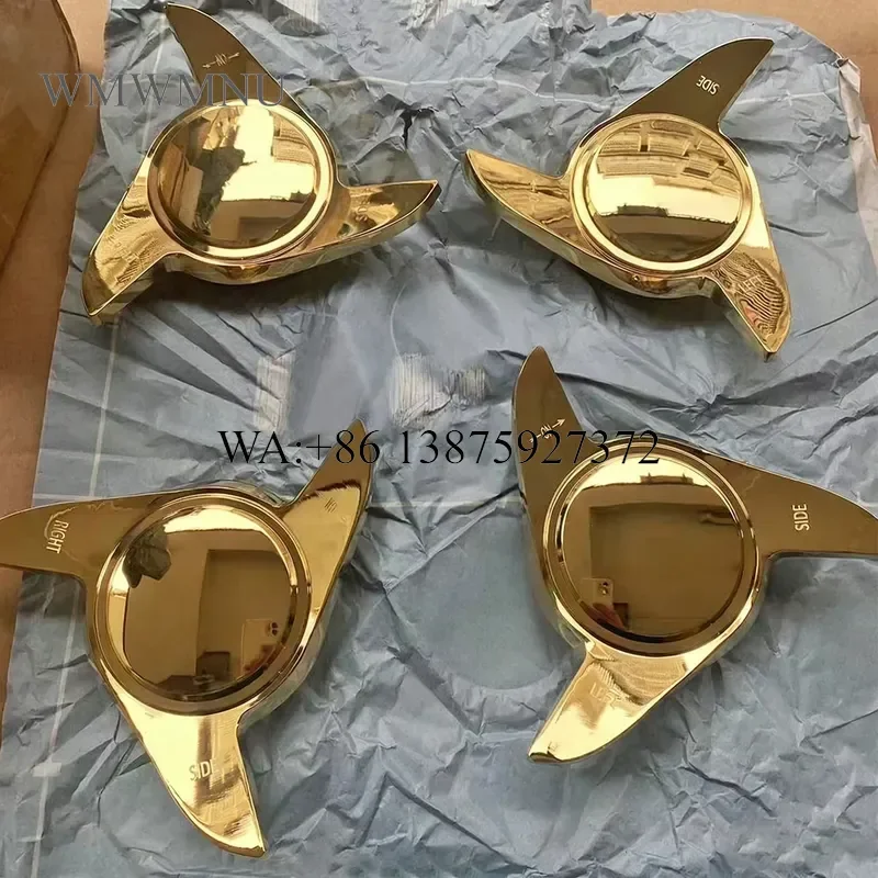 Wmwmnu Classic 3 Prong Chrome and Gold Copper Hub Caps 2 3 Bar Locking Design Anti Drop Protective for Lowrider Wire Wheels