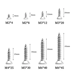 10/30/50 szt. M2 M3 M4 M5 M6 304 ze stal krzyżyk nierdzewnej Phillips płaski łeb stożkowy wkręty samogwintujące do drewna małe śruby