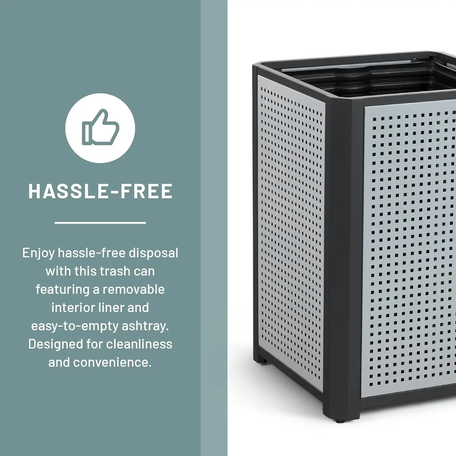 

Evos Steel Trash Can, 38 Gallons, Indoor and Outdoor Use, Commercial Garbage Can with Plastic Liner and Ashtray