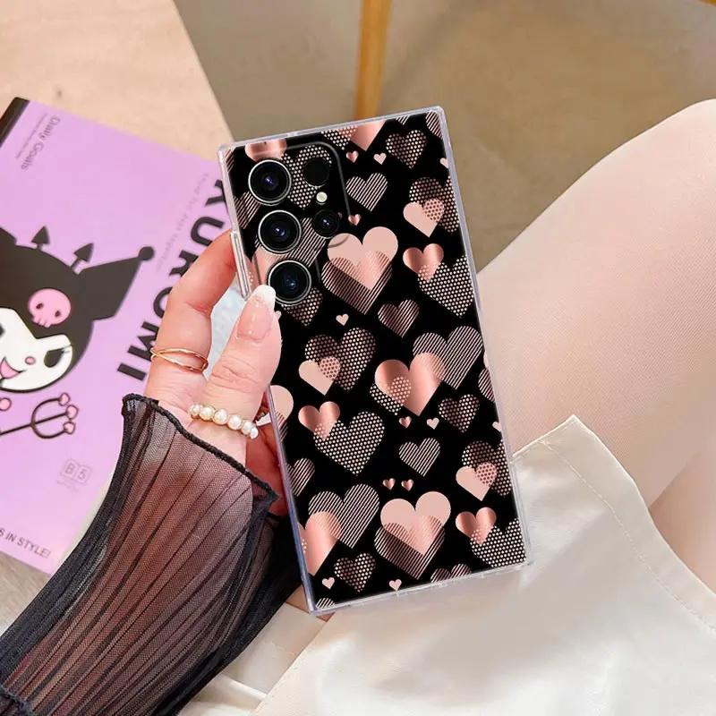 S25FE Case For Samsung Galaxy S26 S25 S24 S23 Ultra S20 S21 FE S22 Plus S26Ultra Phone Cover Pink Glitter Hearts Love Grass Leaf