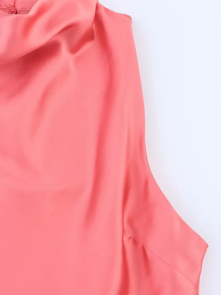 Frauen Sommer MIDI Tank Kleid 2025, Fashion Solid Satin Ärmellose Weibliche Elegante Straße Kleider Kleidung