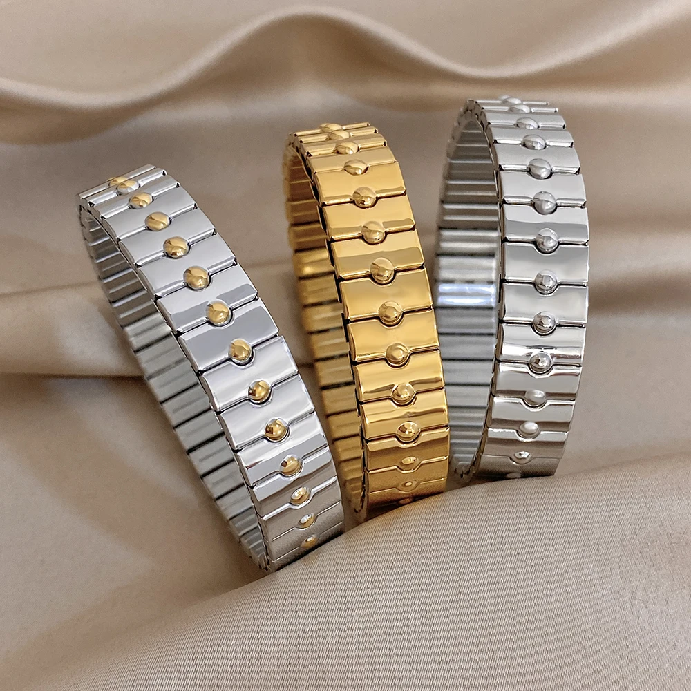 Flashbuy 2026 New Trendy Gold Color Stainless Steel Elasticity Bangles Bracelet For Women Stackable Wrist Jewelry Gift