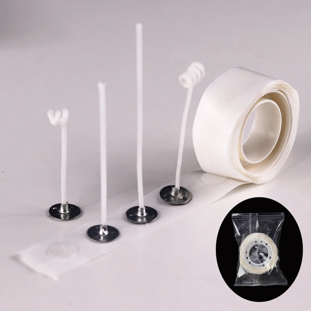 2.6-20cm Pre-Waxed Cotton Core Wicks with Sustainer Tab DIY Multiple Size Smokeless Candle Wick Handmade Candle Making Accessory