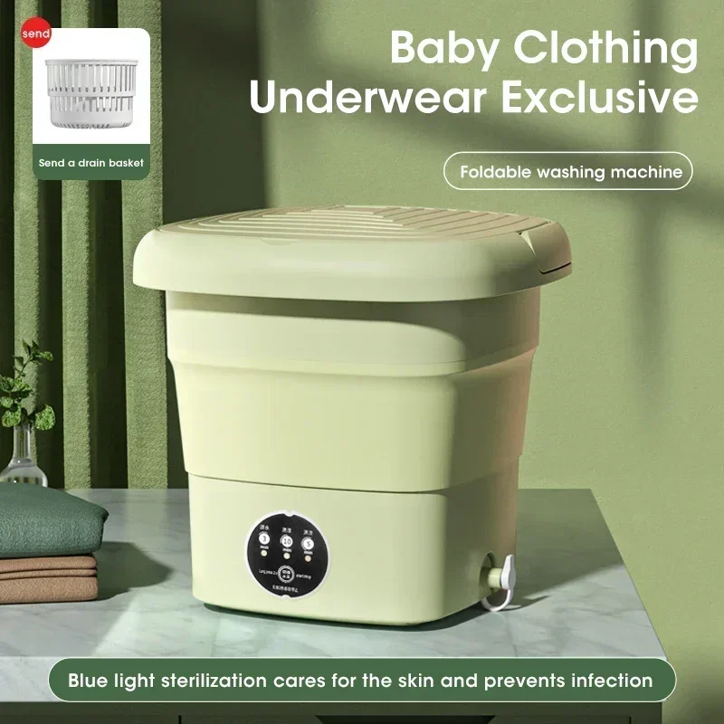 Foldable Mini Washing Machine with Centrifugal Dehydration, Portable Small Washer for Underwear Socks Clothes, Compact Travel La