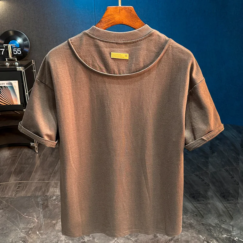 

2025 new summer men's clothing Japanese high-end trendy brand Pi Shuai round neck short sleeved loose solid color top