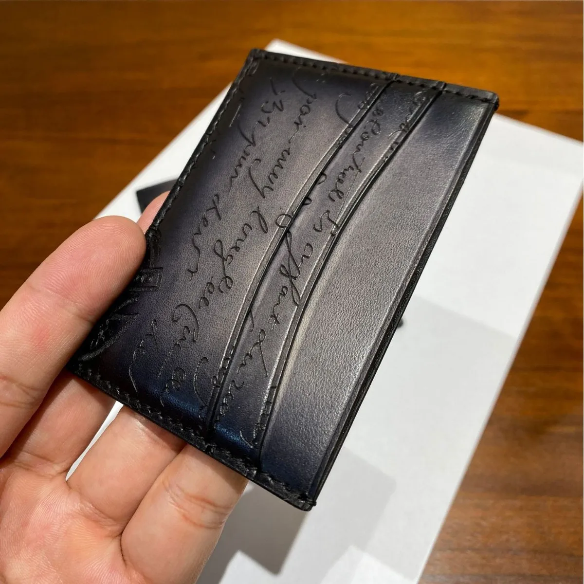In Stock Vintage Handmade Card Holder | Vegetable Tanned Calfskin Hand-Rubbed Leather | Laser Engraved Letter Card Case for Men