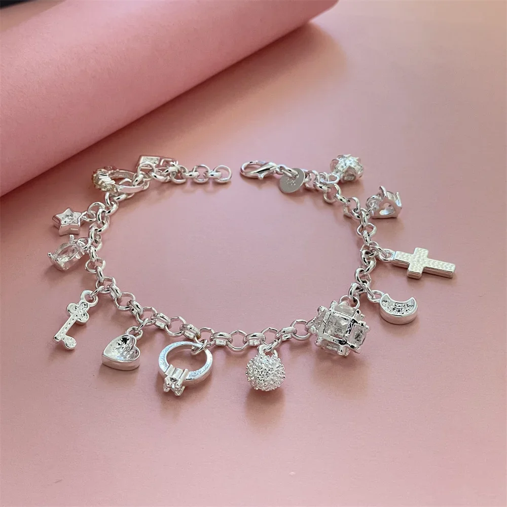 925 sterling silver bracelet crown pendant charm ladies engagement giveaway jewelry gift